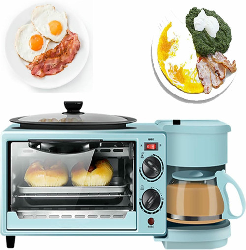 3 in 1 Breakfast Station, electric Breakfast Maker with Timer, Toaster with Frying Pan and Coffee Machine, Versatile Breakfast Maker for Apartments Kitchenettes