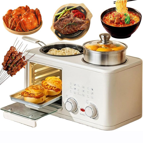 Electric Breakfast Machine,4-in-1 Breakfast Maker Station with 8L Oven, Frying Pan and Steamer