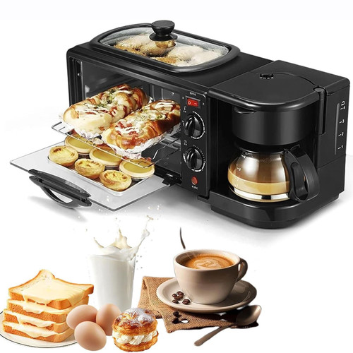 3-in-1 Electric Breakfast Station With 2l Cooking Pot, 9l Baking Area, Coffee Maker
