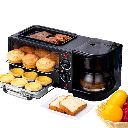 3-In-1 Breakfast Station,Compact Toaster Oven Includes Coffee Maker, Non-Stick Griddle, Toaster Oven