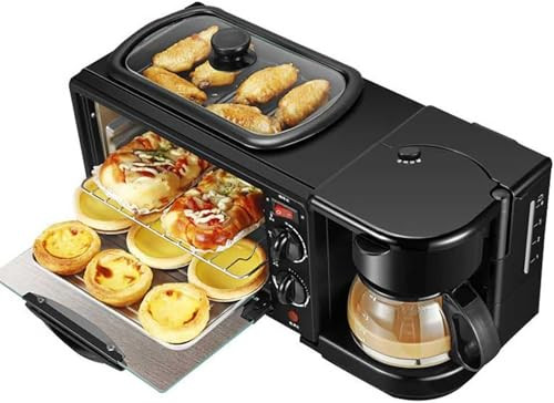 Breakfast Station, 3-in-1 Coffee Maker, Non-Stick Griddle, 4-Slice Toaster Oven
