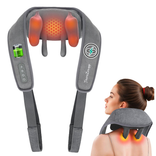 THERAZZAGGE Cordless Neck Massager with Heat - FSA Eligible HSA Neck Shoulder Massager for Pain Relief Deep Tissue,6D Deep Kneading Shiatsu Back Massage, Gifts for Fathers Men Women