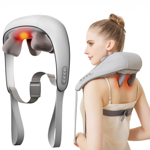 PERLEVI Neck and Shoulder Massager for Pain Relief Deep Tissue-Shiatsu Deep Kneading Massager with Heat to Relieve Neck Shoulder Back Waist Leg Muscle Soreness Fatigue-Relaxation