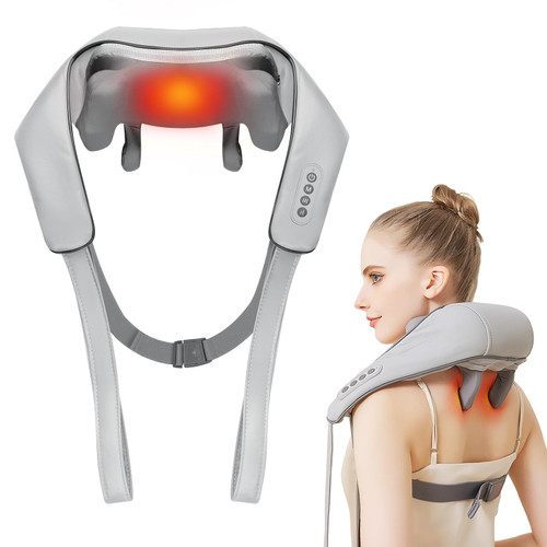 PERLEVI Cordless Shiatsu Neck and Shoulder Massager with Heat – 6D Kneading Massage, Deep Tissue Pain Relief for Trapezius, Rechargeable, Brushless Motor