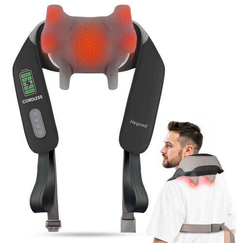 Cordless Neck Massager with Heat, Shiatsu Neck Shoulder Massager for Pain Relief Deep Tissue, 2 Heating Areas, 3 Modes Kneading Back Massager Presents/Gifts for Women, Men