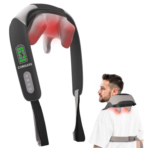 Heycool Cordless Neck and Shoulder Massager with Heat, Shiatsu Neck Back Massager Deep Tissue, 3 Massage Intensity & 2 Heating Area, Gifts for Women, Men