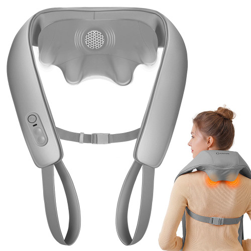 KNQZE Neck and Shoulder Massager with Heat, Cordless Back and Neck Massager, Upgraded Graphene Heating, 4D Shiatsu Deep Kneading Massage for Shoulder, Back Pain Relief (Gray)