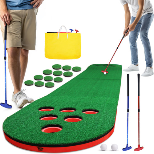 Golf Putting Game Set, Mini Golf Game Set with 2 Putters 2 Balls, 10 Feet Practice Putting Green Mat for Adults