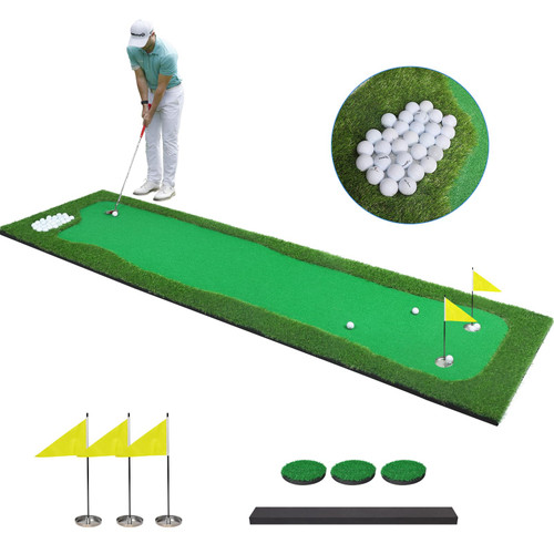 3.3x10 Ft Large Golf Putting Mat Professional Artificial Grass Turf Practice Mat with Sand Pit for Home, Office