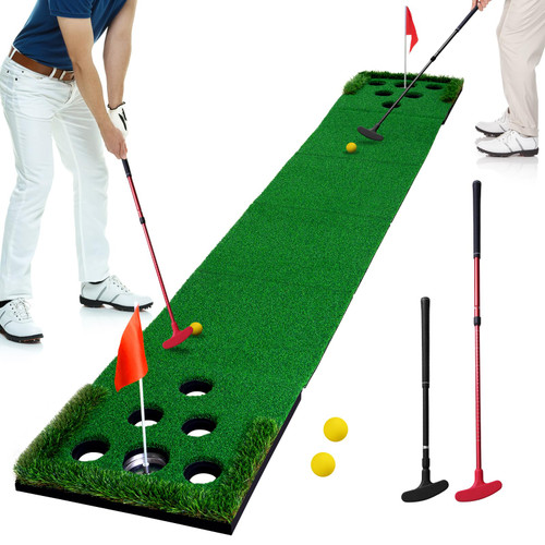 Golf Putting Game Set Putting Green Indoor Outdoor Putting Mat with 2 Putters 2 Balls 2 Cups & Flags