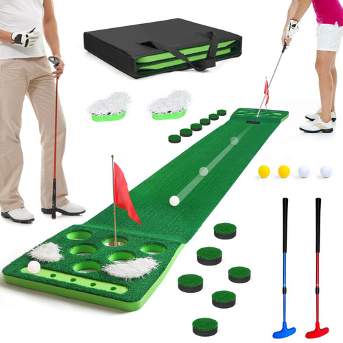 Golf Putting Game Set, Detachable Golf Putting Green Mat with 4 Balls, 2 Cups & Flags, 1 Portable Bag for Indoor & Outdoor