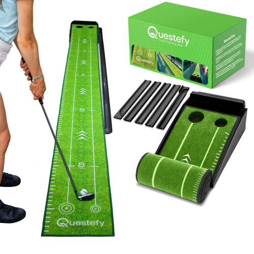 Wrinkle-Free Golf Mat with Auto Ball Return | Non-Slip Surface & Alignment Markings for Accurate Putting Practice at Home