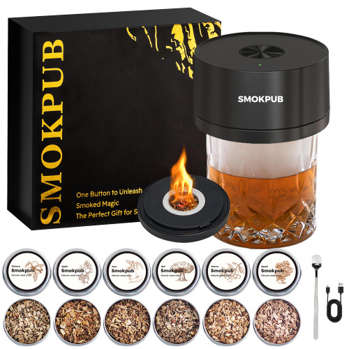 Rechargeable Cocktail Smoker Kit with 6 Wood Chips, Old Fashioned Drink Smoker Kit