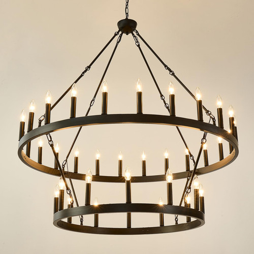 HHR 48 Inch 2 Tier Wagon Wheel Chandelier, 36-Light Extra Large Black Round Chandelier
