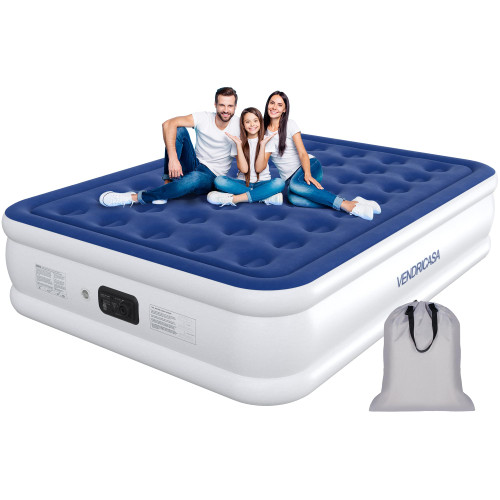 Queen Air Mattress with Built-in Pump, 18" Raised Inflatable Bed Blow Up Mattress, for Camping, Home Guests