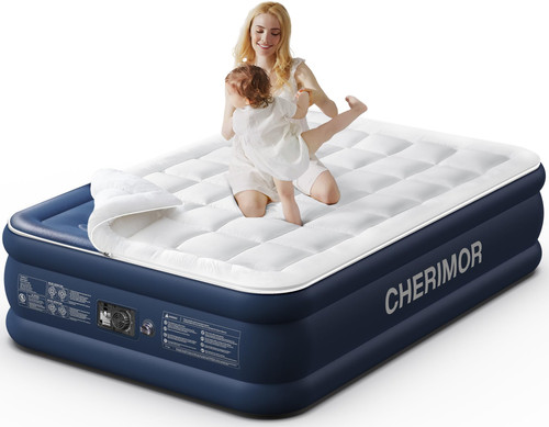 Queen Air Mattress with Built-in Pump & Luxury Quilted Topper (Washable&Detachable), 20" Raised Comfort, 800lb Support