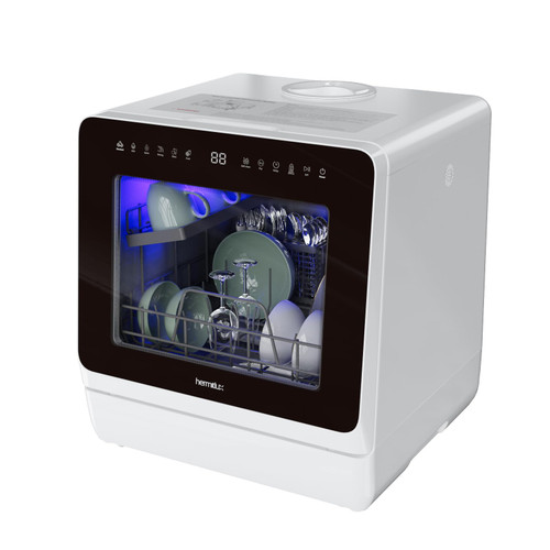 Hermitlux Countertop Dishwasher, 7 Washing Programs Portable Mini Dishwasher