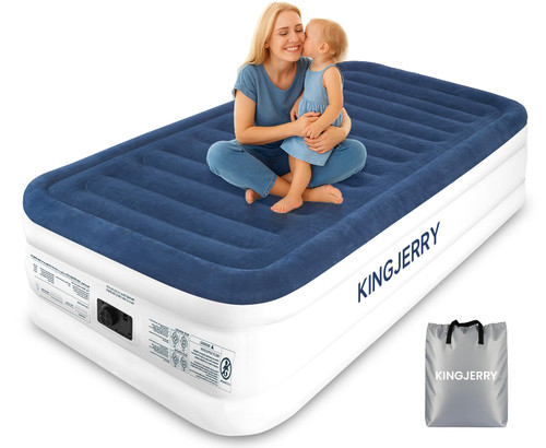 KINGJERRY Twin XL Air Mattress with Built-in Pump, 18" Raised Comfort, Upgraded 80" Length, Dual-Layer Leakproof, Support 500 lbs,