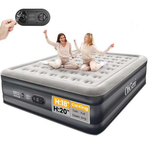 OhGeni Cal King Air Mattress with Built in Pump, 18" Tall Inflatable Blow Up Bed, Luxury Comfort for People(190CM Height)