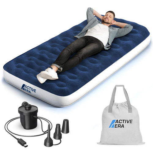 Active Era Twin Air Mattress with Built-in Pump & Raised Pillow - Heavy Duty Puncture Resistant, Waterproof Blow Up Bed