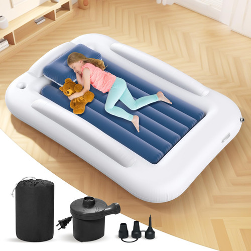 Cozy Kids Air Mattress Set with Built-in Electric Pump & Carry Case- Easy to Inflate - Sea Blue, 60 Inches