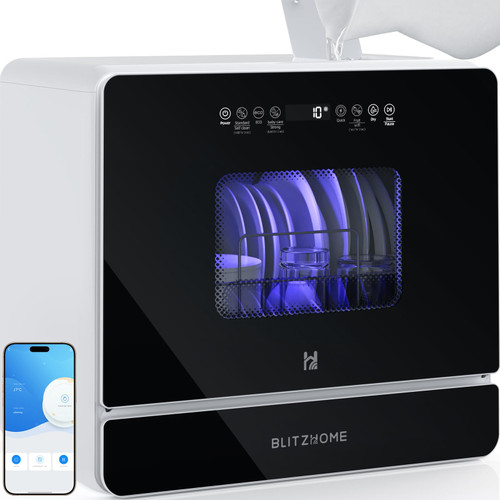 BLITZHOME WiFi Countertop Portable Dishwasher, Smart 9 Programs, 167℉ High-Temp, 360° 3Spray