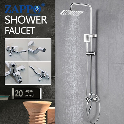 Stainless Steel Bathroom Shower Set 2 Functions Chrome Polish Bathtub Mixer Faucet  8 Inch Rainfall Shower Head RU Stock