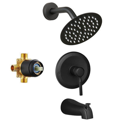 Tub Shower Faucet Set Valve Included with 6-Inch Rain Shower Head and Tub Spout