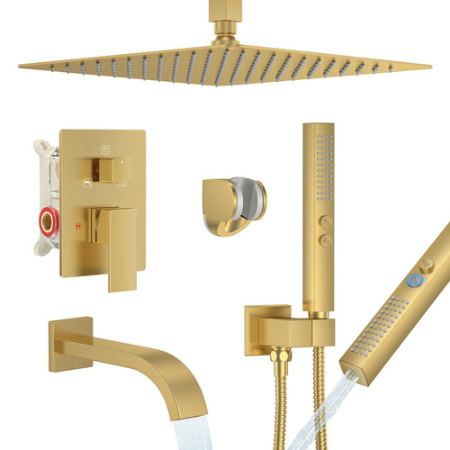 Shower System with Tub Spout, Ceiling Mounted Bathtub Shower Faucet