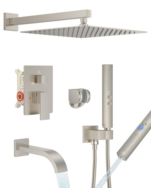 Shower Head and Handheld Shower Combo, High Pressure Shower Fixtures Set with Rough-in Valve