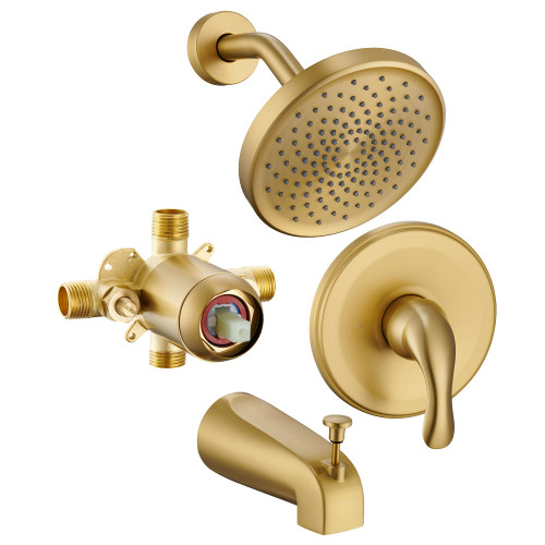 Shower Tub Faucet Set With Valve - Gold Shower Head and Handle Set