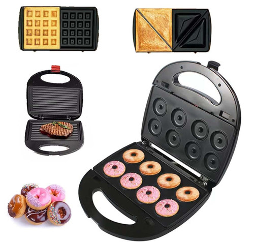 Donut Maker, 4 in 1 Electric Waffle Sandwich Machine，Panini Press Grill Iron Set