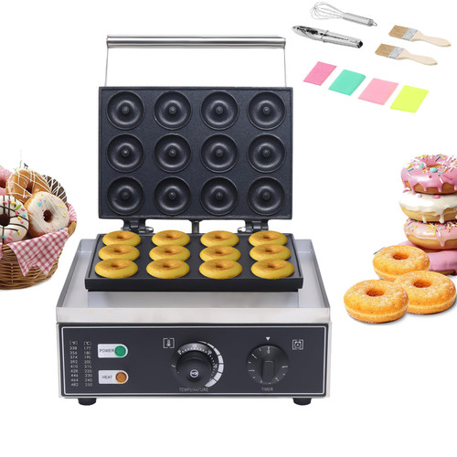 12 Grid Electric Donut Maker, 1550W 122-572℉ Commercial Doughnut Machine Double-Sided