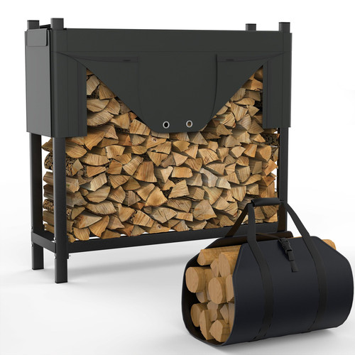 WALMANN Heavy-Duty Firewood Rack with Waterproof Cover & Firewood Carry Bag