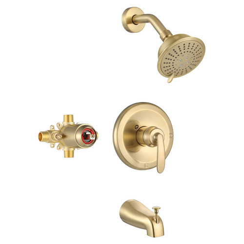 Shower System, Brushed Gold Shower Faucet Set with Tub Spout(Valve Included), 5-Setting Mode