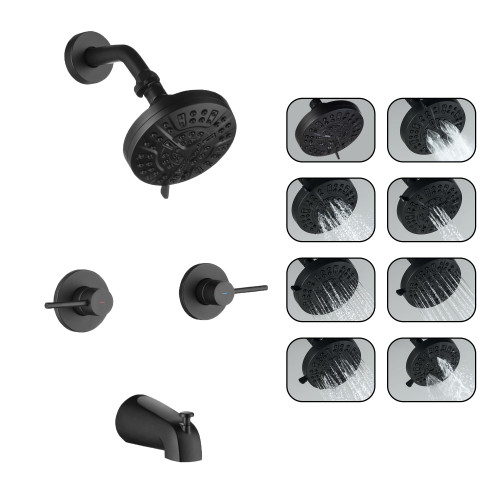 Shower Faucet Set with Tub Spout Matte Black Two Handles Shower Faucet Set Bathtub