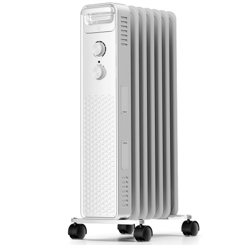 Portable Electric Radiator Heater, Space Oil Filled Heaters with 3 Heat Settings, Adjustable Thermostat, Overheat & Tip-Over Protection For Indoor Use,1500W (White)