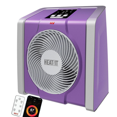HEATIT Space Heater with Remote for Indoor, Digital Display with Thermostat，Containing Plasma & Ozone, 1-12H Timer,1500W/750W, Electric Space Heater for Office, Bedroom,Violet,10.6"Dx7.0"W x 11.8"H