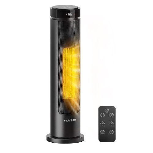 FLANUR Space Heater, 1500W Portable Heater with Remote, Thermostat, 5 Modes, Child Lock & Safety Protection, 12H Timer, 70° Oscillating, Space Heaters for Indoor Use Large Room, Home (Black, 1Pack)