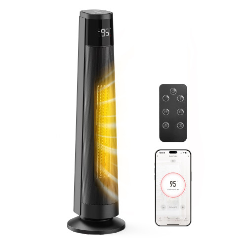 FLANUR 1500W Space Heaters for Indoor Use Large Room, WIFI Electric Heater with Voice Control, 5 Modes, ECO Thermostat, 12H Timer, Quiet & Safety PTC Ceramic Heater for Bedroom, Black, 1 Pack