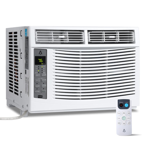 Window Air Conditioner 6000 BTU Smart, Cool Up to 250 Sq. Ft. with Remote WiFi Control, Energy Saving, Quiet, Dehumidification, Cooling, White for Office, Bedroom, Kitchen