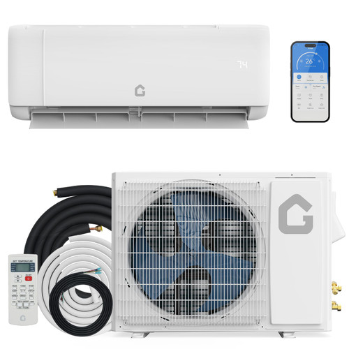 GarveeTech 18000 BTU Mini Split Air Conditioner,19 SEER2 Ductless Inverter AC w/ 230V, Cool Up to 1250 Sq. Ft with Heat Pump System, Compatible with Alexa, White
