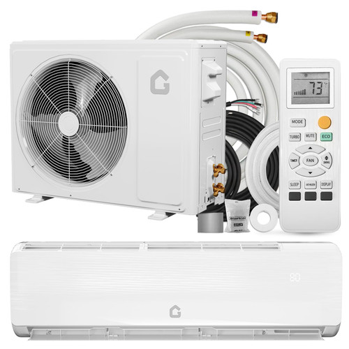 GarveeHome 18000 BTU Mini Split Air Conditioner Heat Pump System, 19 SEER2 230V Ductless AC Cool Up to 1250 Sq. Ft, Complete Installation Kit, White