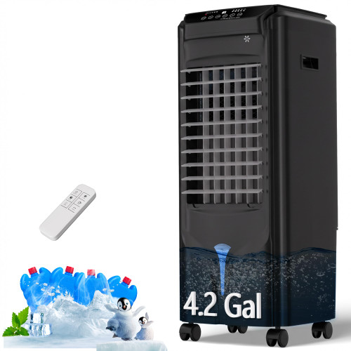 Swamp Cooler, 1800 CFM Windowless Portable Air Conditioners with 4.2 Gal Water Tank, 120° Swing,12H Timer,3 Modes & 3 Speeds,4 Ice Packs, Evaporative Air Cooler for Room,Bedroom,Office,Black