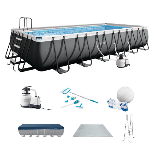 INTEX Ultra XTR 24 ft x 12 ft 52 in Above Ground Pool Set, Rectangular Swimming Pool with Sand Pump