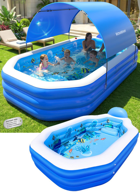 2026 Oversize Thickened 118"x75"x22"Inflatable Swimming Pools, Kids Pool for Backyard,Ocean Theme