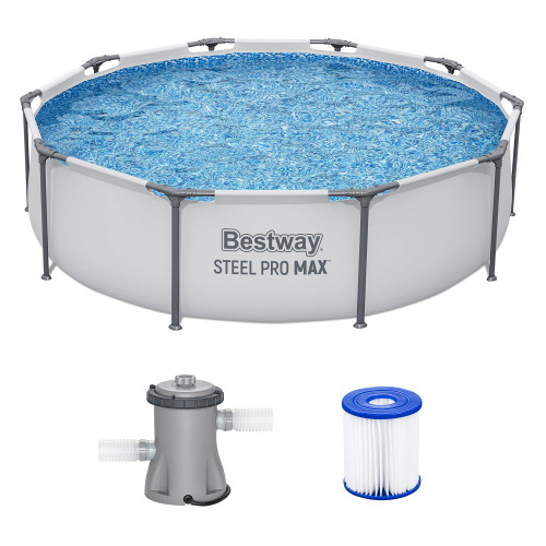Round Metal Frame Outdoor Swimming Pool Set with Filter Pump & Type I Cartridge, 10' x 30"