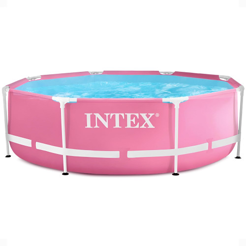Intex 28290EH 8 Feet by 30 Inches Easy to Assemble Large Round Metal Frame Above Ground Swimming Pool with Dual Suction Outlet Fittings, Pink