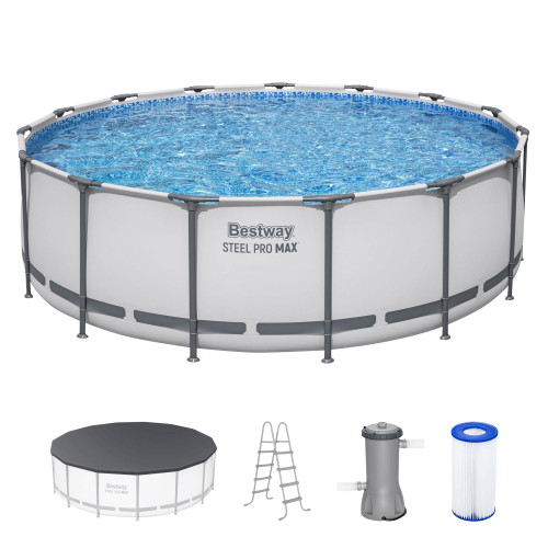 15' x 48" Above Ground Pool, Round Metal Frame Outdoor Swimming Pool Set with Filter Pump