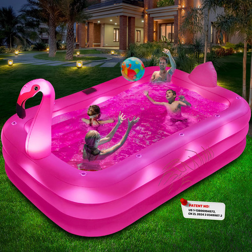 Adults Inflatable Blow up Pool, Large Kiddie Pool,Durable Thickened Kids Pool for Backyard,Outdoor,100"X63"X20"-Bright Pink